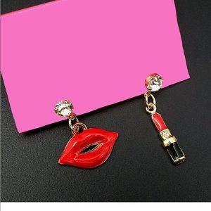 Rhinestone Red Lips and Lipstick Stud Earrings